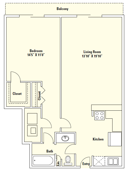 A1 one-bedroom floor plan drawing