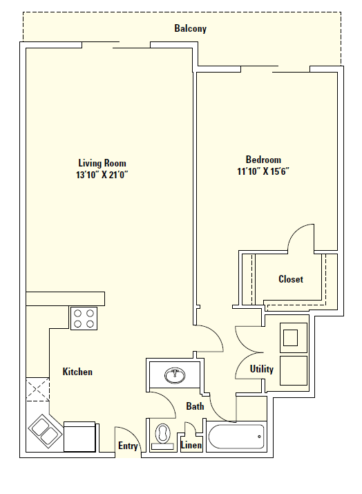 A2 one-bedroom floor plan drawing