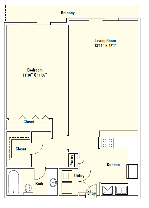 A4 one-bedroom floor plan drawing