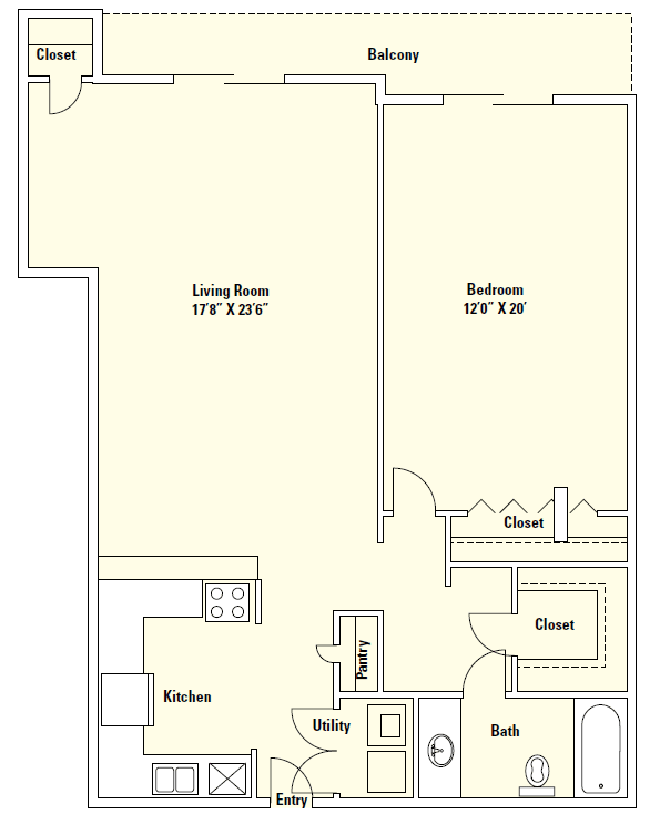 A6 one-bedroom floor plan drawing