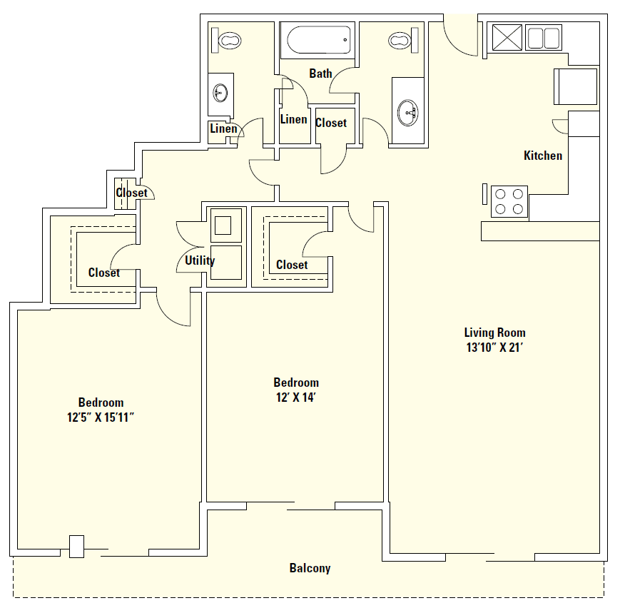 B1 two-bedroom floor plan drawing