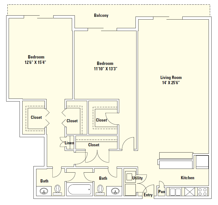 B2 two-bedroom floor plan drawing